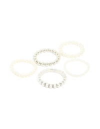 Silver Multi Pearl & Beaded Bracelets 5-Pack - link has visual effect only