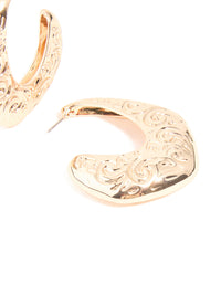 Gold Textured Swirl Large Hoop Earrings - link has visual effect only
