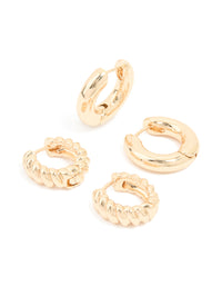 Gold Smooth & Twisted Chunky Huggie Earrings 2-Pack - link has visual effect only
