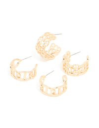 Gold Open Link Hoop Earrings 2-Pack - link has visual effect only