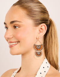 Antique Gold Orange Diamante Statement Coin Drop Earrings - link has visual effect only