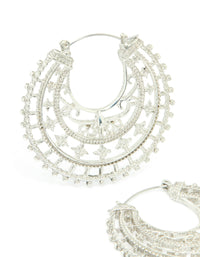 Antique Silver Boho Decorative Hoop Earrings - link has visual effect only