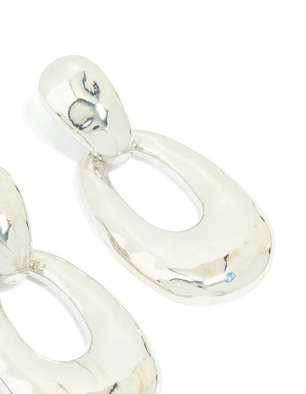 Silver Double Oval Drop Earrings