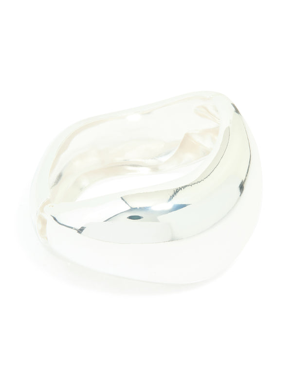 Silver Thick Wave Hinged Bangle