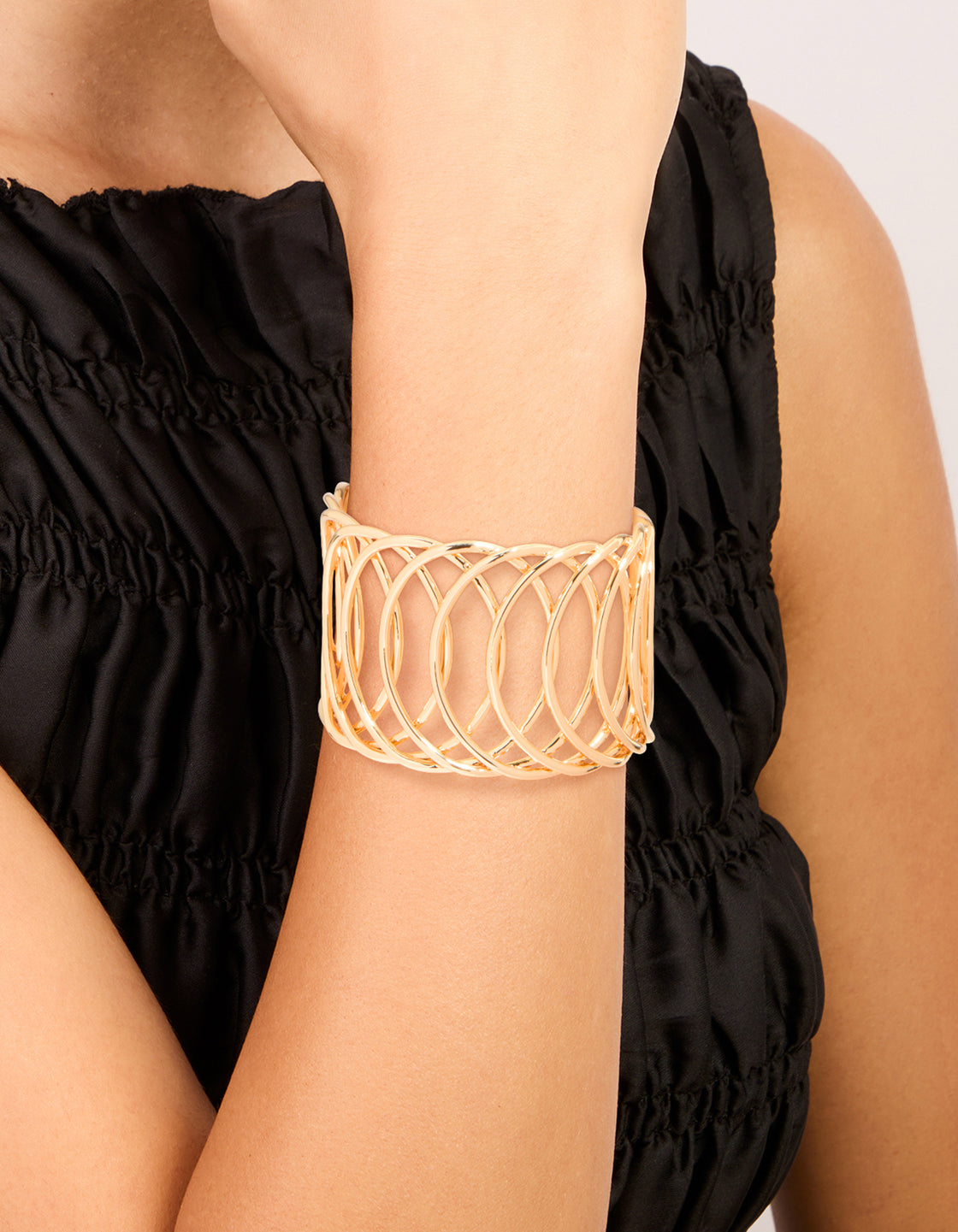 Gold Thick Layered Circle Design Wrist Cuff