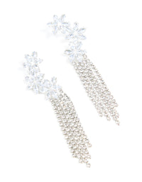 Silver Cubic Zirconia Flower Cupchain Drop Earrings - link has visual effect only