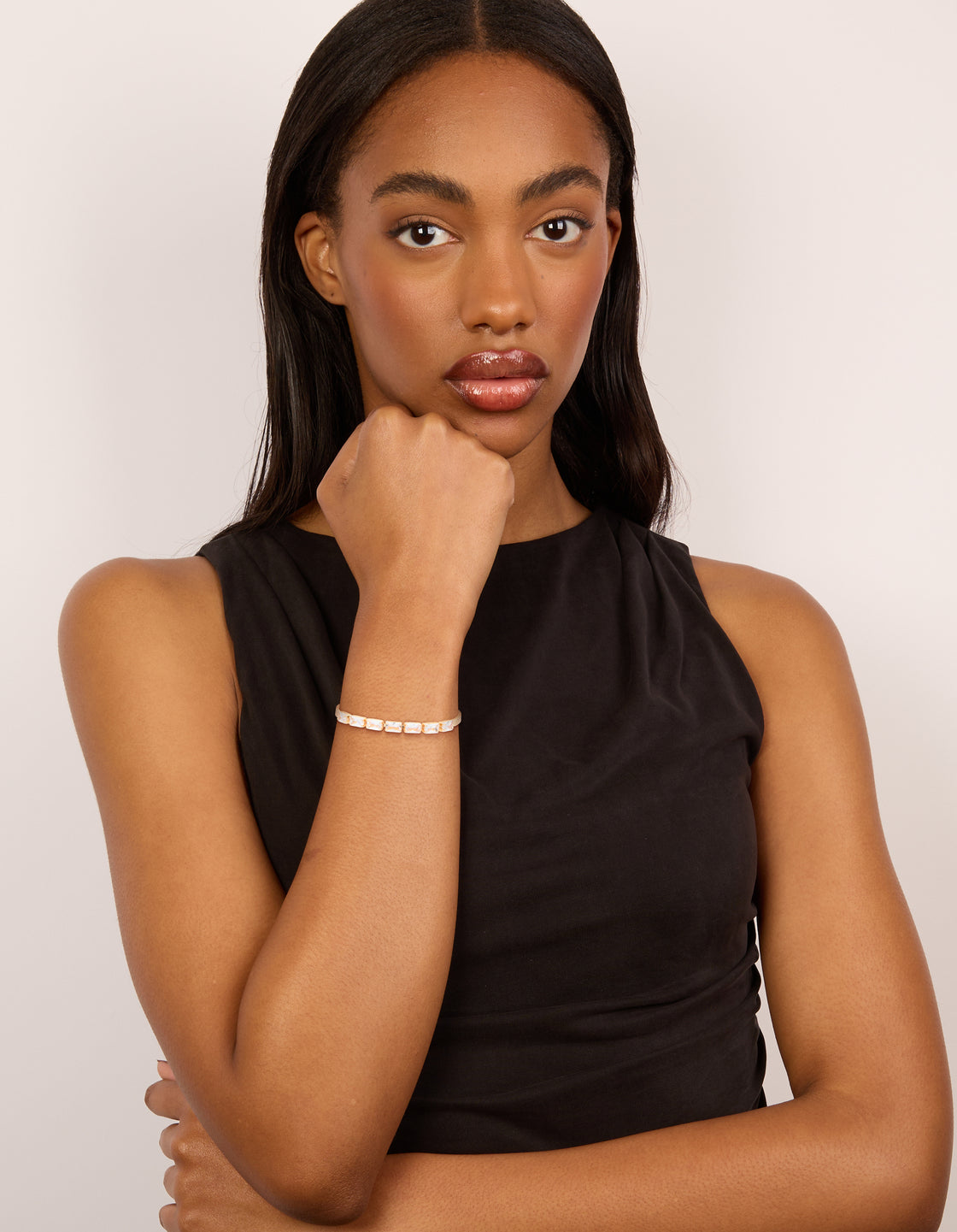 Gold Cubic Zirconia Baguette Snake Chain Bracelet