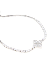 Silver Cubic Zirconia 4-Petal Flower Toggle Bracelet - link has visual effect only