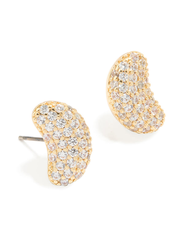 Gold Plated Brass Cubic Zirconia Pavé Pebble Stud Earrings