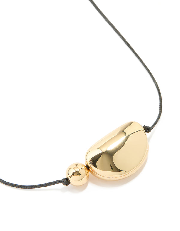 Gold Plated Large Pebble Cord Necklace