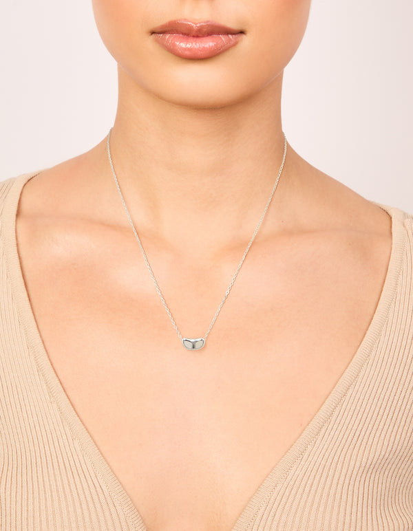 Silver Plated Small Pebble Pendant Necklace