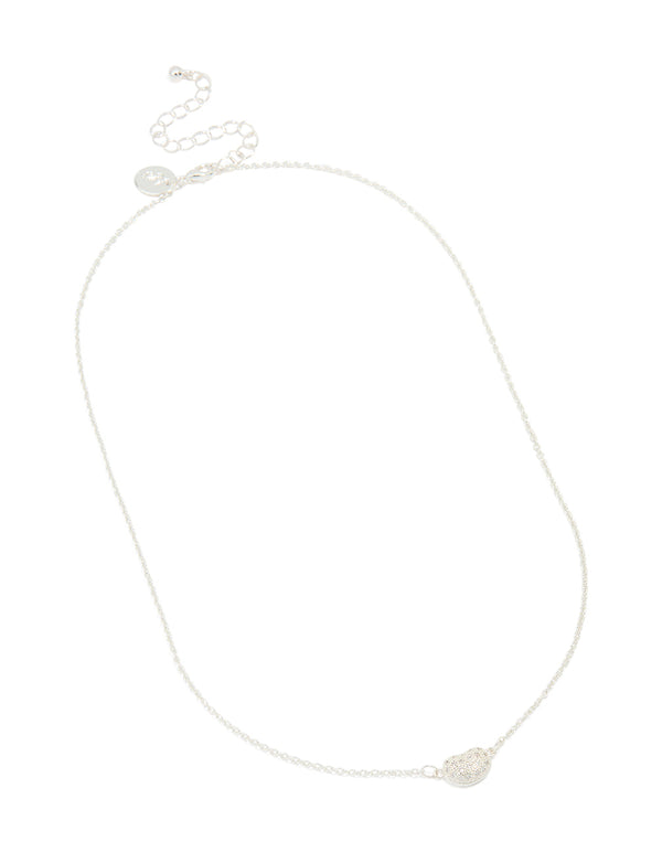 Silver Plated Cubic Zirconia Small Pebble Pendant Necklace