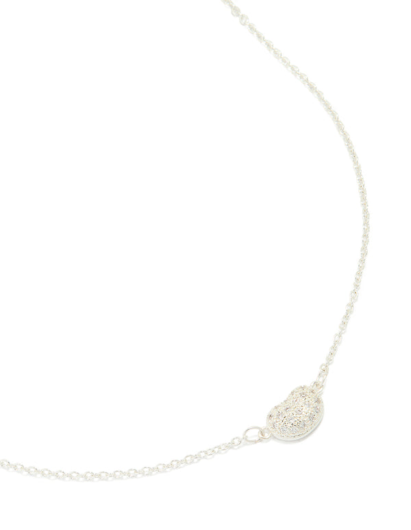 Silver Plated Cubic Zirconia Small Pebble Pendant Necklace