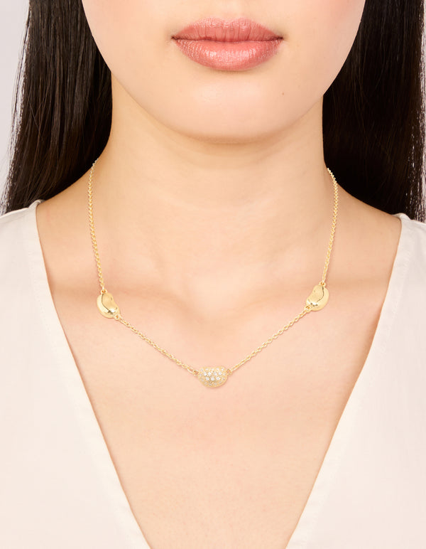 Gold Plated Cubic Zirconia Triple Pebble Pendant Necklace