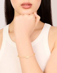 Gold Plated Brass Cubic Zirconia Pebble Chain Link Toggle Bracelet - link has visual effect only