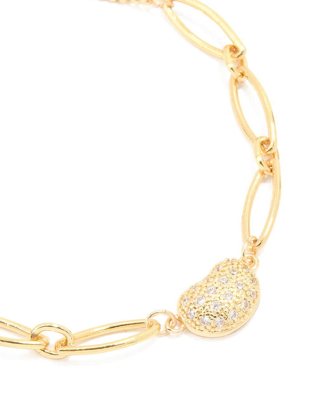 Gold Plated Brass Cubic Zirconia Pebble Chain Link Toggle Bracelet