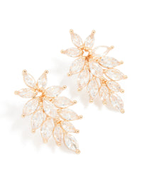 Gold Cubic Zirconia Long Floral Earrings - link has visual effect only