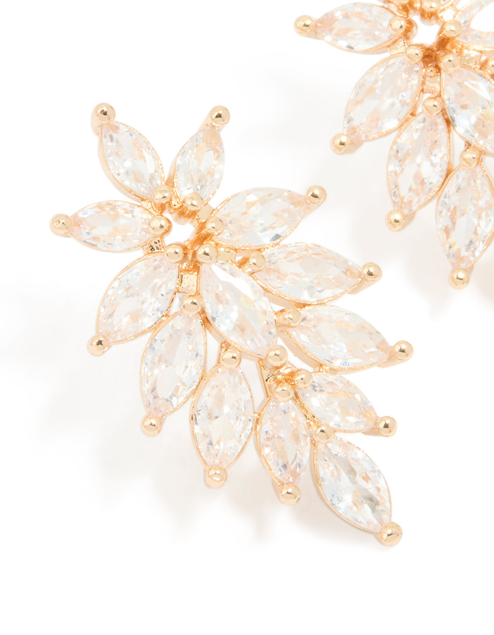 Gold Cubic Zirconia Long Floral Earrings