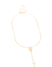 Gold Plated Cubic Zirconia Cross Rosary Y-Necklace - link has visual effect only