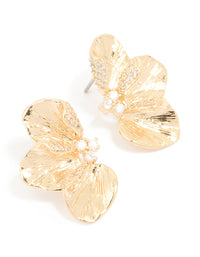 Gold Cubic Zirconia Flower Stud Earrings - link has visual effect only