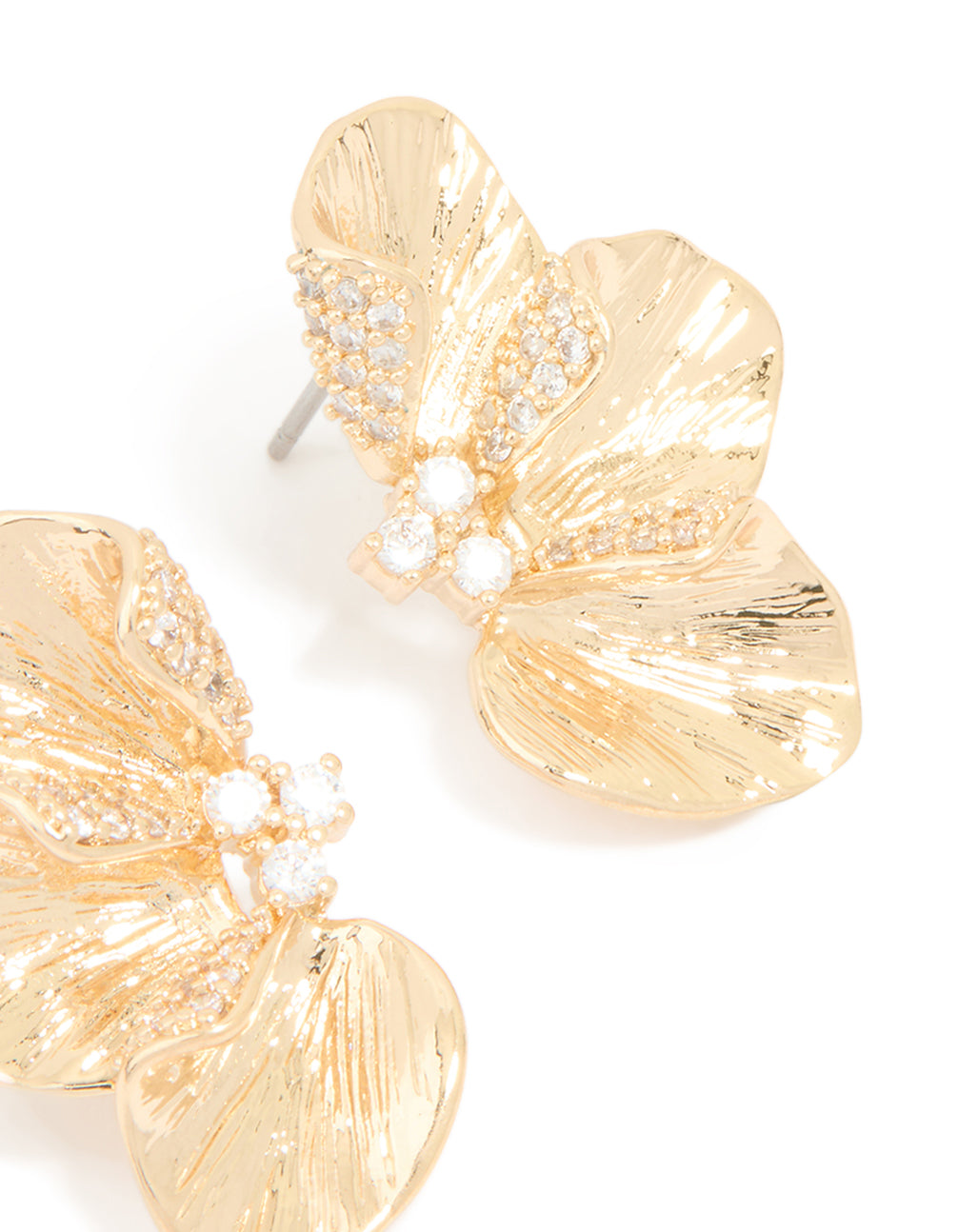 Gold Cubic Zirconia Flower Stud Earrings