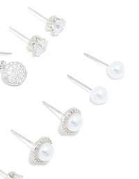 Silver Pearl & Cubic Zirconia Earrings 6-Pack - link has visual effect only