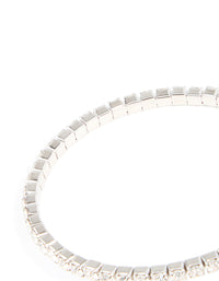 Silver Cubic Zirconia Round Pearl Wrist Cuff - link has visual effect only