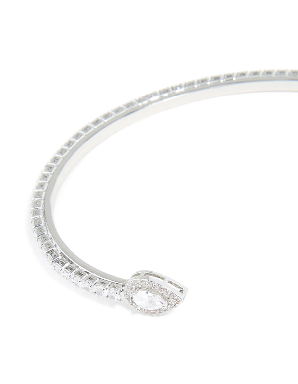 Silver Cubic Zirconia Pear Square Wrist Cuff