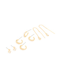 Gold Plated Cubic Zirconia Threader & Huggie Earrings 4-Pack - link has visual effect only