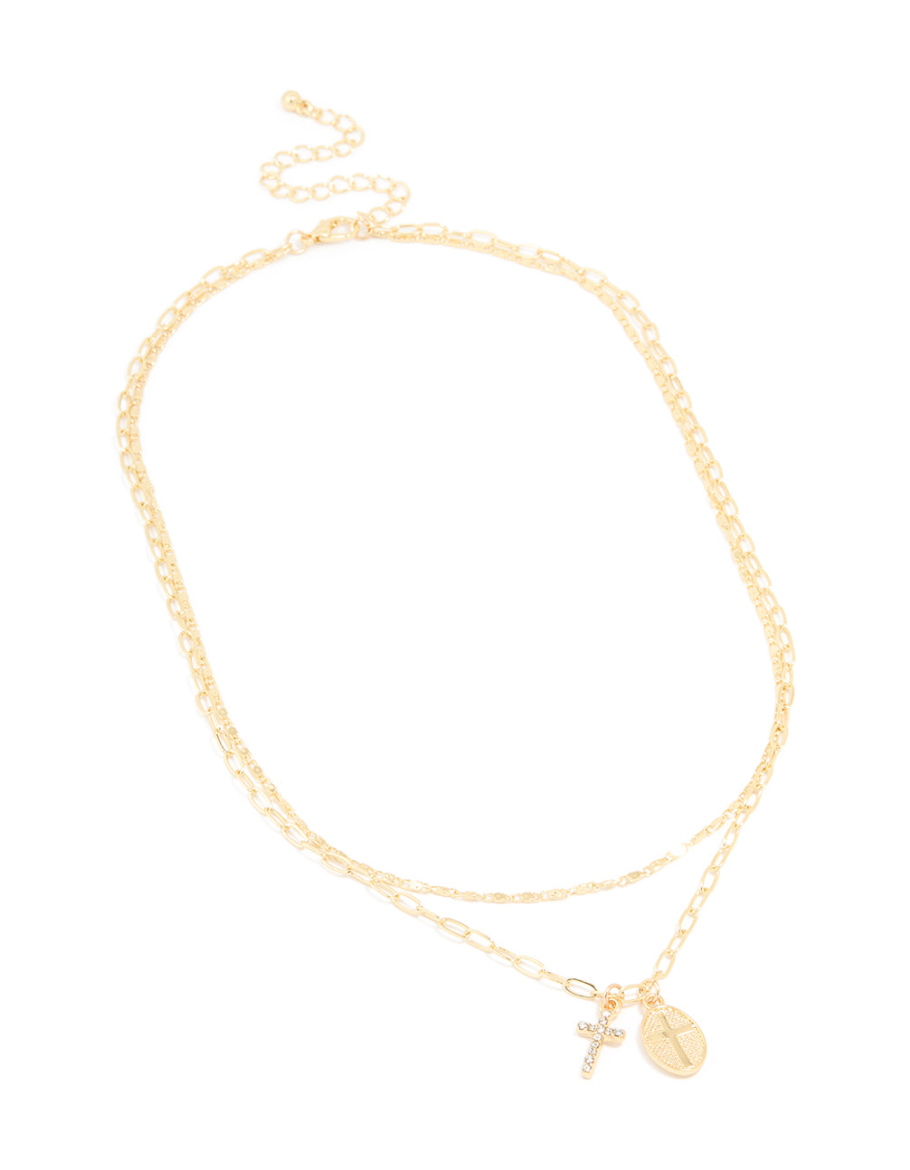 Gold Plated Diamante Cross Pendant Layered Necklace