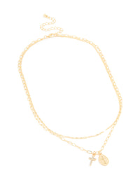 Gold Plated Diamante Cross Pendant Layered Necklace - link has visual effect only