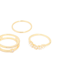 Gold Plated Cubic Zirconia Wavy Adjustable Rings 6-Pack - link has visual effect only