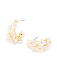 Gold White Acrylic Flowers Hoop Earrings - link has visual effect only