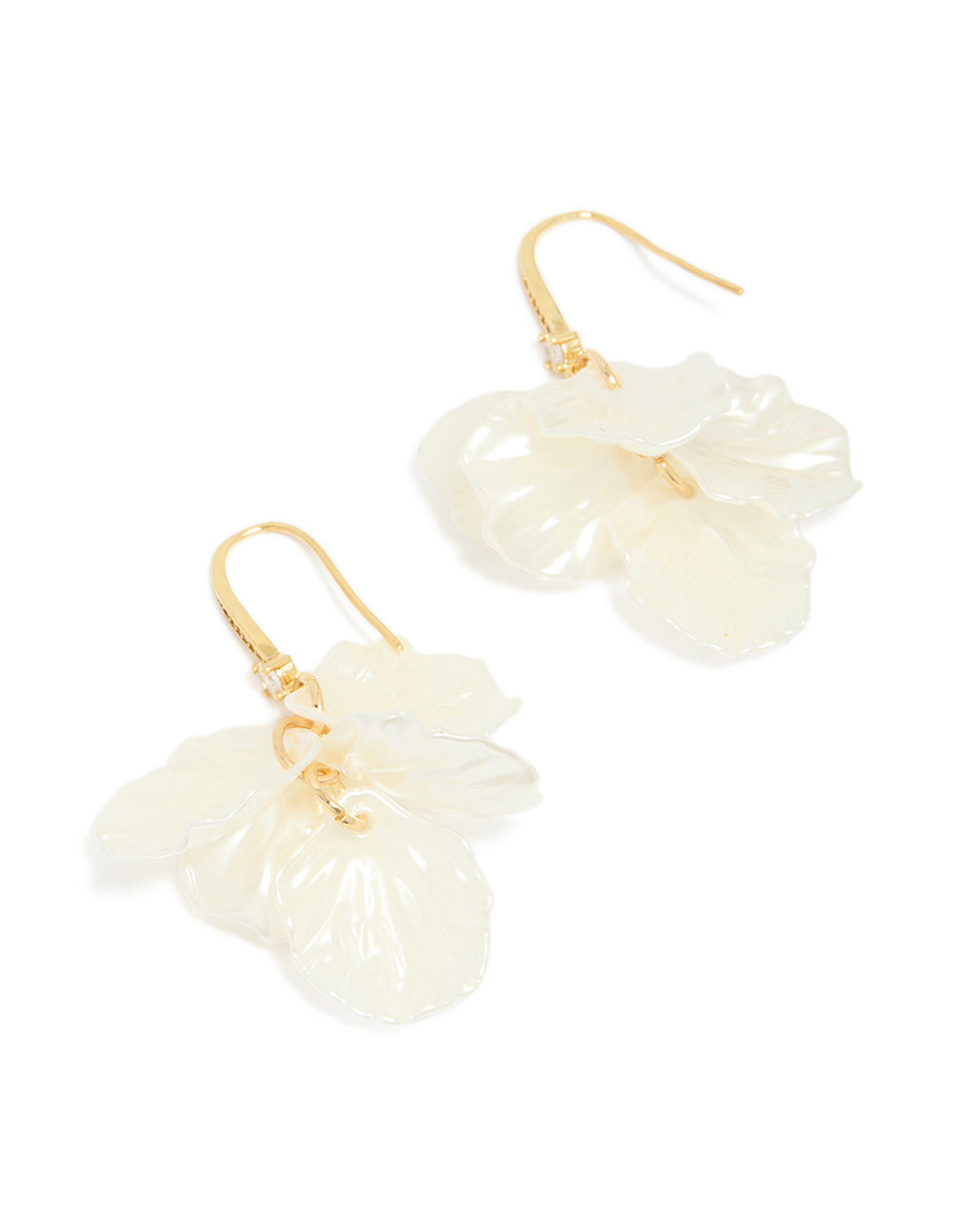 Gold Plated Cubic Zirconia Acrylic Leaf Drop Hook Earrings