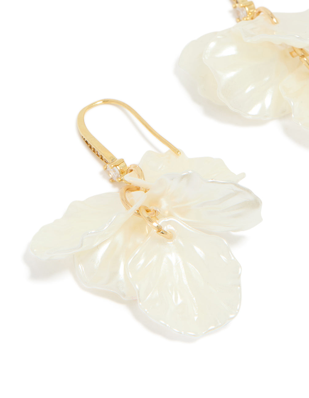 Gold Plated Cubic Zirconia Acrylic Leaf Drop Hook Earrings