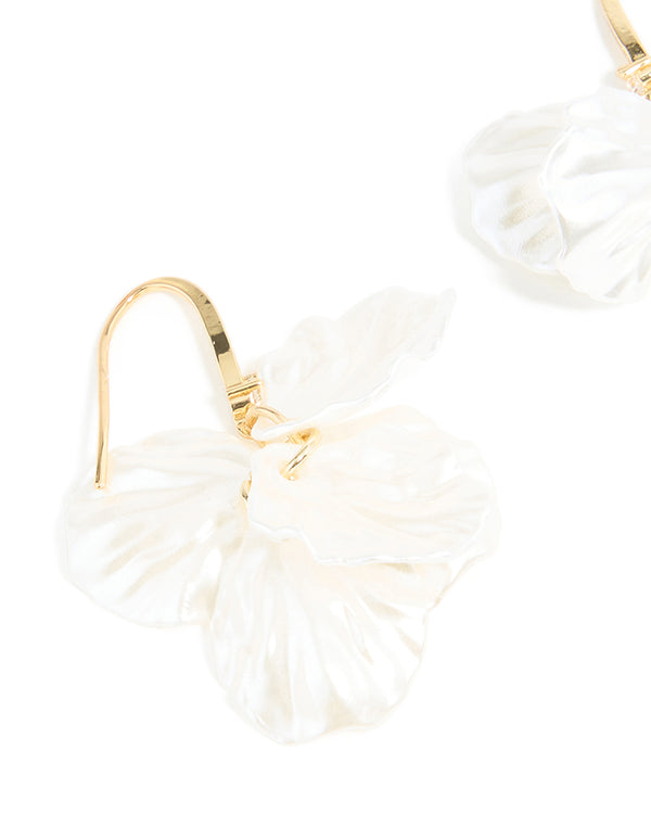 Gold Plated Cubic Zirconia Acrylic Leaf Drop Hook Earrings