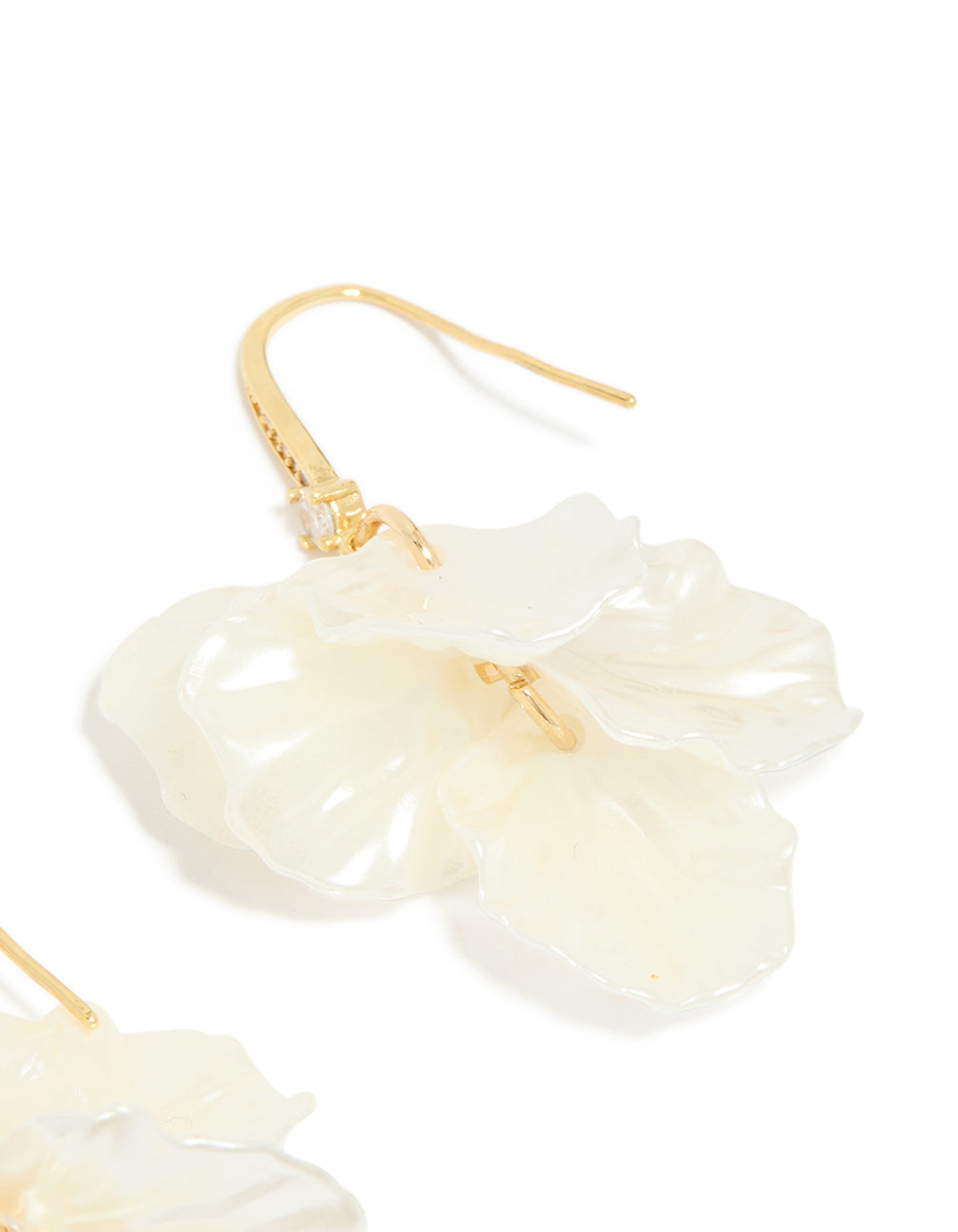 Gold Plated Cubic Zirconia Acrylic Leaf Drop Hook Earrings