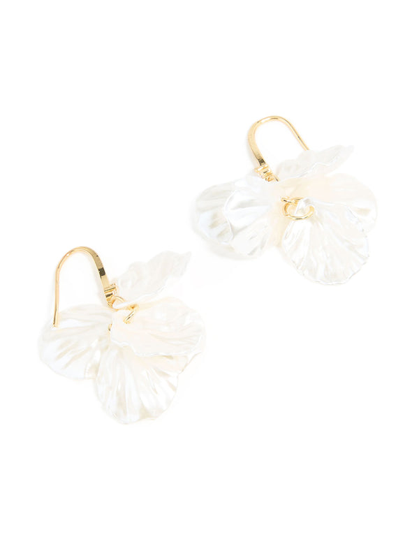 Gold Plated Cubic Zirconia Acrylic Leaf Drop Hook Earrings
