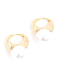 Gold Plated Pearl Beaded Huggie Earrings - link has visual effect only