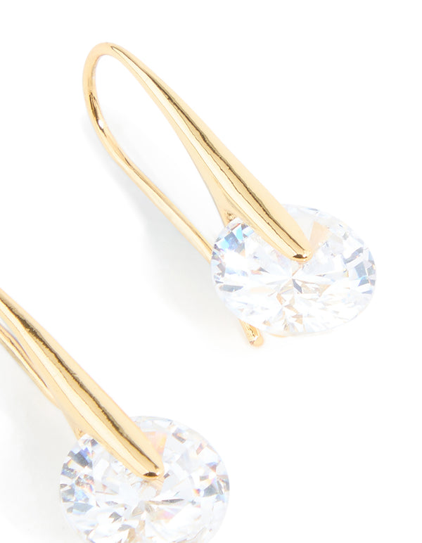 Gold Plated Cubic Zirconia Round Interlocking Hook Earrings