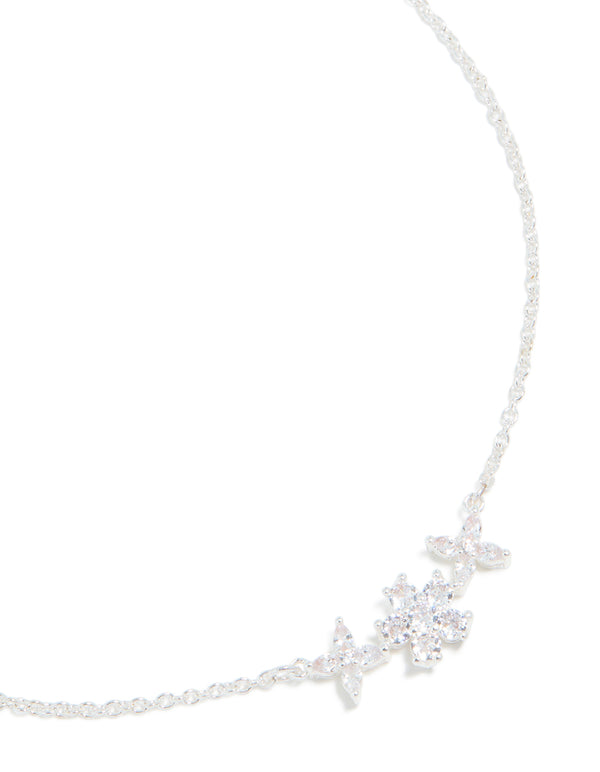 Silver Plated Cubic Zirconia Flower Centre Pendant Necklace