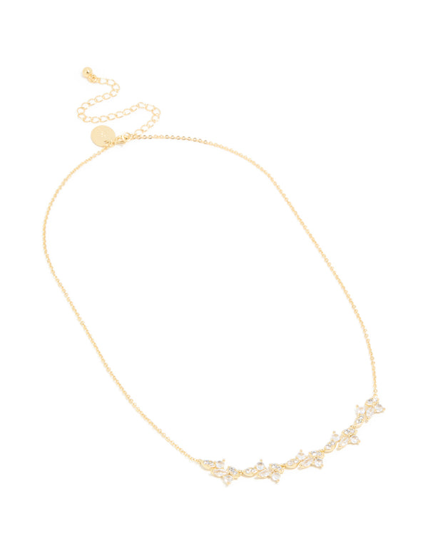 Gold Plated Cubic Zirconia Vine Pendant Necklace