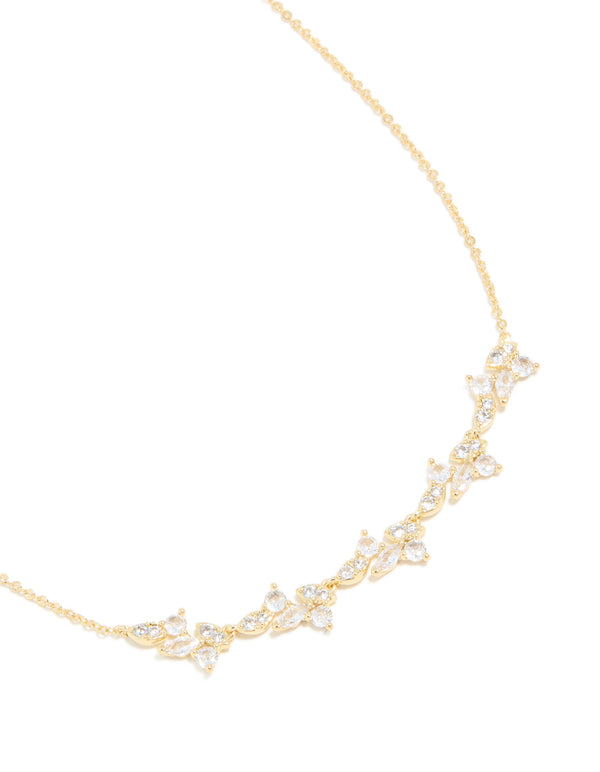 Gold Plated Cubic Zirconia Vine Pendant Necklace