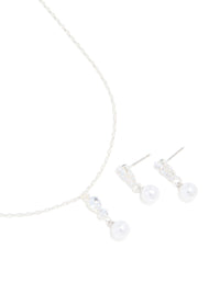 Silver Plated Cubic Zirconia Pearl Teardrop Earrings & Necklace Set - link has visual effect only