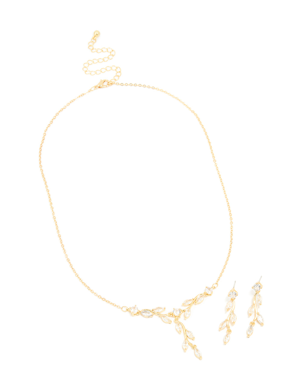Gold Plated Cubic Zirconia Vine Drop Earrings & Necklace Set