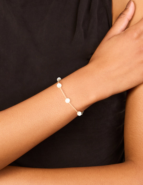 Gold Plated Freshwater Pearl Station Toggle Bracelet