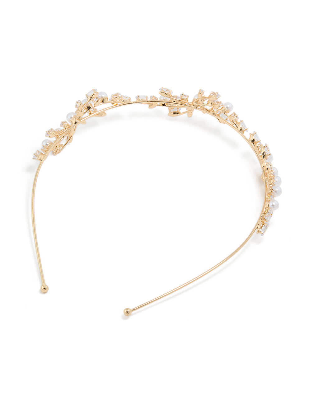 Crafted from cubic zirconia and pearl with gold finish side view