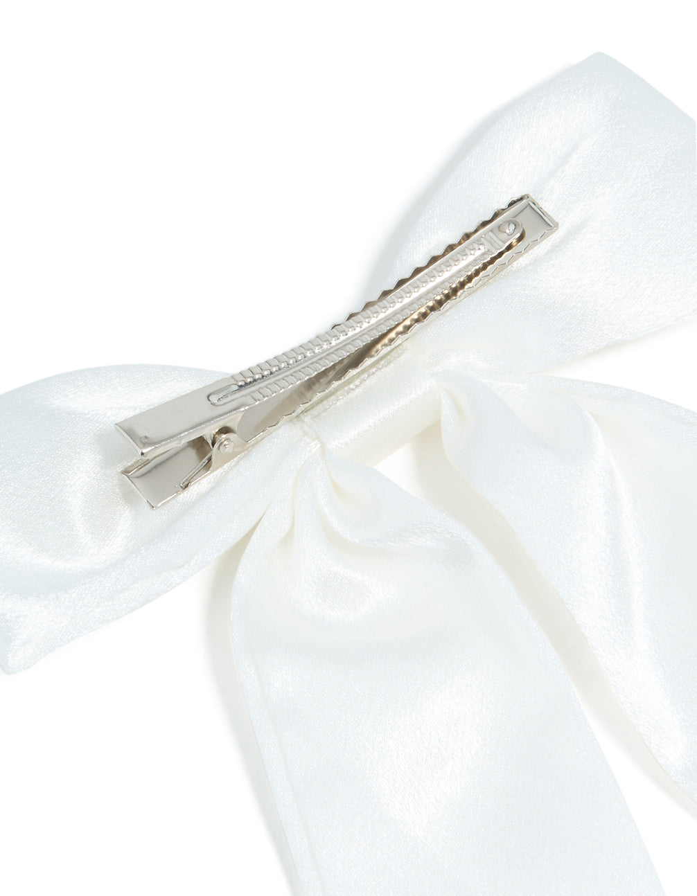 Silver Plated White Shiny Fabric Long Bow