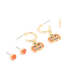Gold Diamante Pumpkin Earrings 3-Pack - link has visual effect only