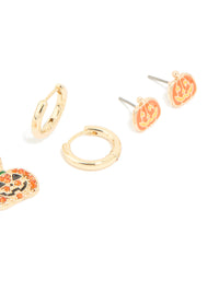 Gold Diamante Pumpkin Earrings 3-Pack - link has visual effect only